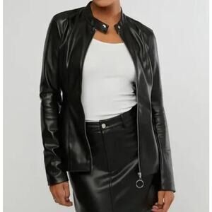 We Wore What Vegan Leather Fitted Moto Black Jacket Size Small NWT Slim Cut